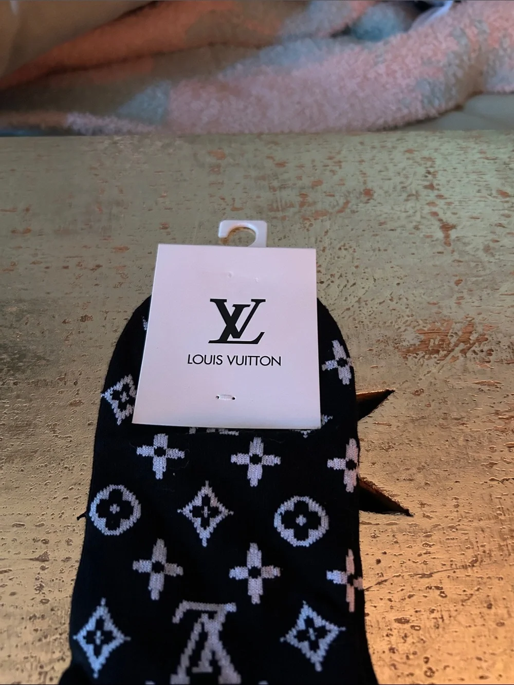 Louis Vuitton Black & White Monogram Ankle Socks
